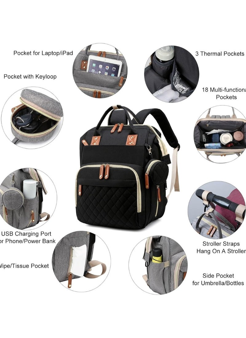Multifunction Travel Back Pack Maternity Baby Changing Bags Large Capacity Waterproof and Stylish Black