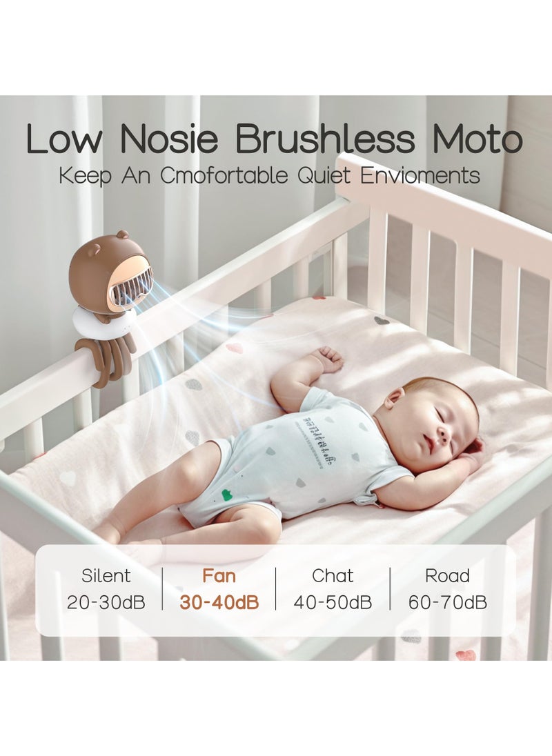 Stroller Fan Clip-On for Baby, Portable Cute Bladeless Fan with 4 Speeds, Auto Oscillating, 4000mAh Rechargeable Battery, Flexible Tripod, Small Cooling Fan for Crib/Car Seat