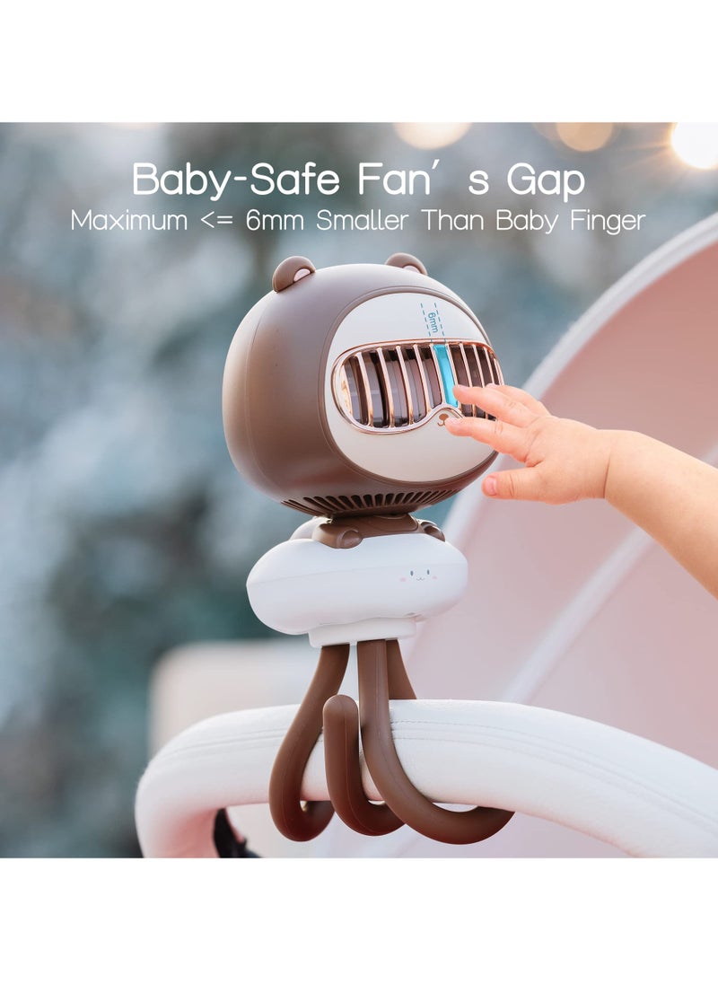 Stroller Fan Clip-On for Baby, Portable Cute Bladeless Fan with 4 Speeds, Auto Oscillating, 4000mAh Rechargeable Battery, Flexible Tripod, Small Cooling Fan for Crib/Car Seat