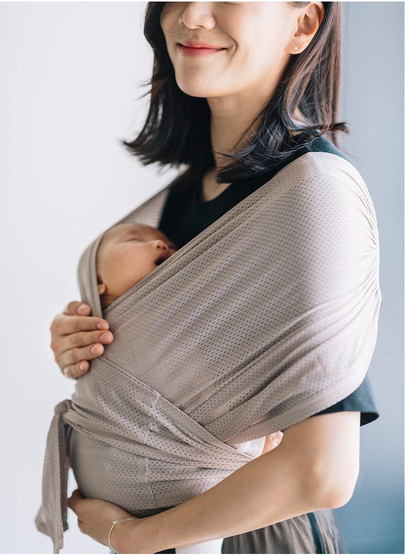 Baby Wrap Carrier Summer Mesh Breathable Baby Carrier Easy to Wear Hands-Free Baby Carrier Moisture Wicking Soft Ideal for Newborns and Kids Under 44lbs (Beige)