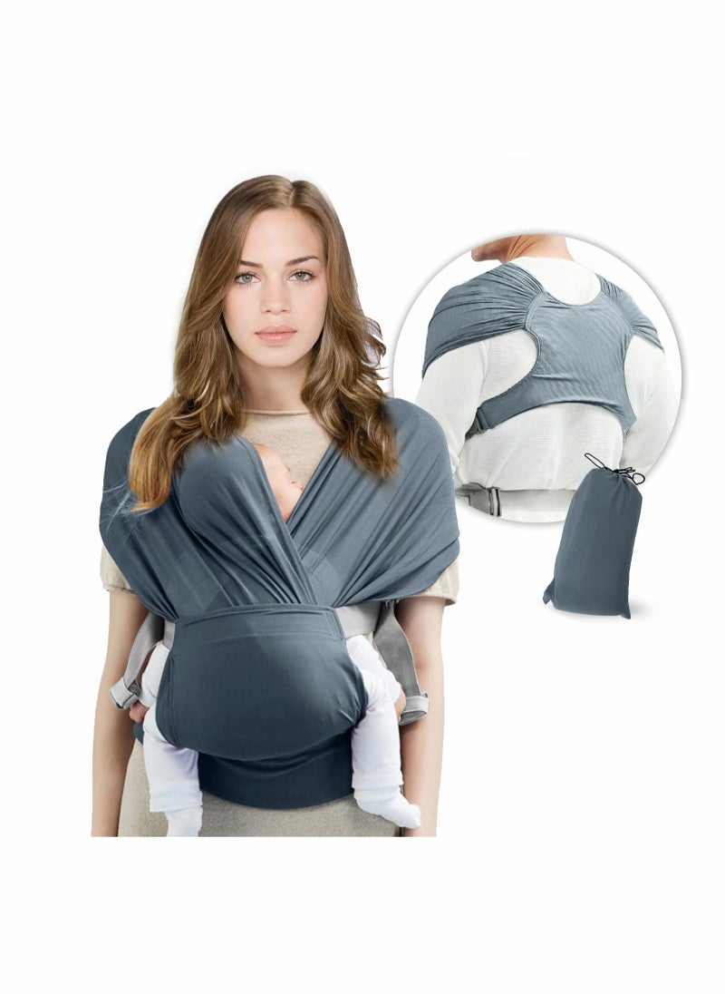 Adjustable Baby Wrap Carrier Sling for Newborns to Toddlers, Stretchy and Comfortable, Supports Up to 35 lbs (New Gray)