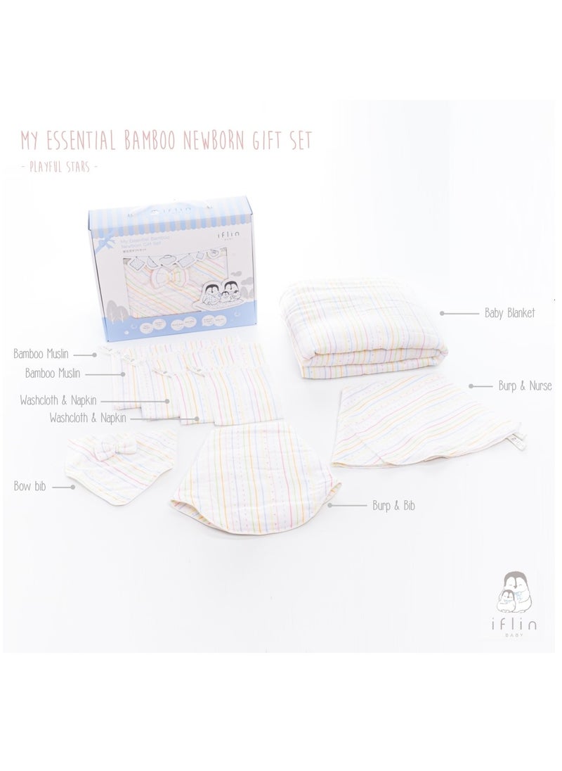 My Essential Bamboo Newborn Gift Set (8 Pcs.) - Playful Stripes