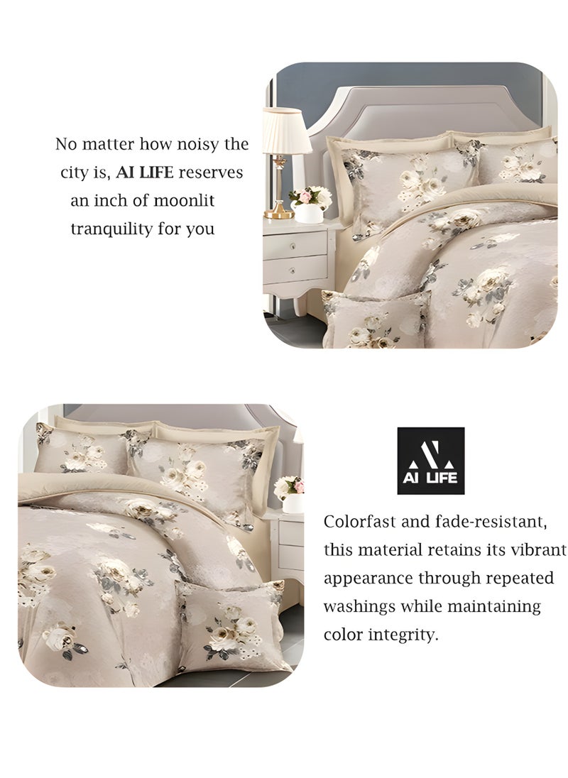 AI LIFE Luxurious King Size Bedsheet Set - 6 Piece High Quality Bedsheet Set 1 Duvet Cover with 1 Fitted Sheet and 4 Pillowcases - Soft and Breathable Microfiber Cotton for All Seasons