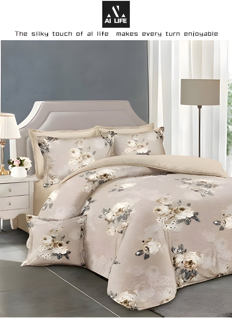 AI LIFE Luxurious King Size Bedsheet Set - 6 Piece High Quality Bedsheet Set 1 Duvet Cover with 1 Fitted Sheet and 4 Pillowcases - Soft and Breathable Microfiber Cotton for All Seasons