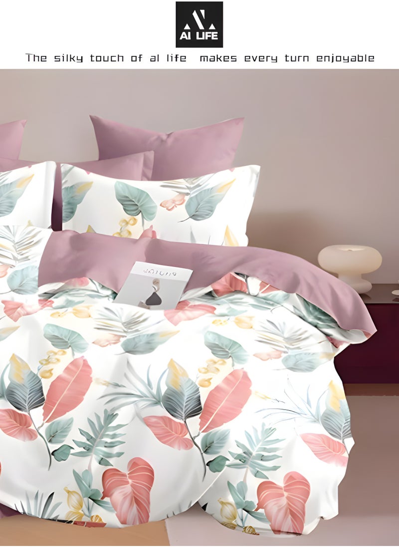 AI LIFE King Size Bedding Set Hotel Quality 6 Pcs Bedsheet Set with Fitted Sheet 200x200+30cm Duvet Cover 220x240cm & 4 Pillow Covers 50x75cm Modern Design Bedding Set