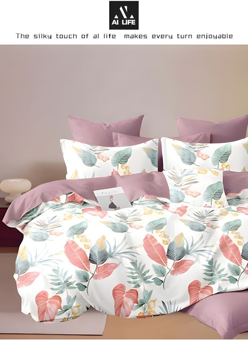 AI LIFE King Size Bedding Set Hotel Quality 6 Pcs Bedsheet Set with Fitted Sheet 200x200+30cm Duvet Cover 220x240cm & 4 Pillow Covers 50x75cm Modern Design Bedding Set