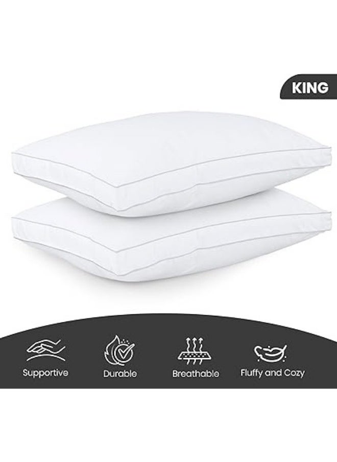 Bed Pillows for Sleeping King Size (White), Set of 2, Cooling Hotel Quality, Gusseted Pillow for Back, Stomach or Side Sleepers