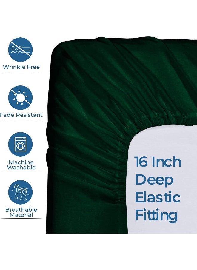 DAN RIVER 100% Cotton Jersey Fitted Sheet, Full, Huntergreen, 16 Inch Deep Pockets, Ultra Soft & Breathable, Stretchy Knit Fabric, Fitted Bed Sheet for Queen Mattress