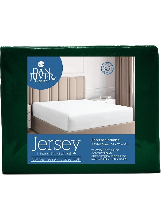 DAN RIVER 100% Cotton Jersey Fitted Sheet, Full, Huntergreen, 16 Inch Deep Pockets, Ultra Soft & Breathable, Stretchy Knit Fabric, Fitted Bed Sheet for Queen Mattress