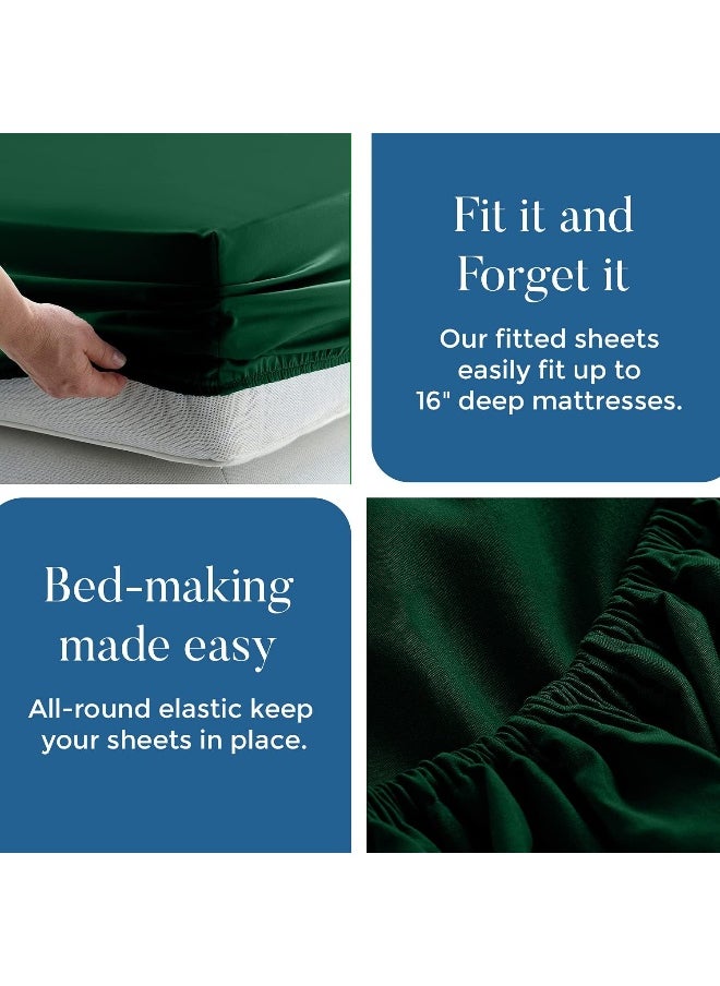 DAN RIVER 100% Cotton Jersey Fitted Sheet, Full, Huntergreen, 16 Inch Deep Pockets, Ultra Soft & Breathable, Stretchy Knit Fabric, Fitted Bed Sheet for Queen Mattress