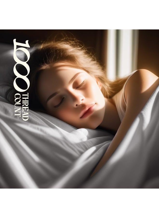 SAKIAO 100% Egyptian Cotton Sheets Queen Size, 1000 Thread Count Luxury Heavy Bed Sheets Set, Very Smooth Soft with 18