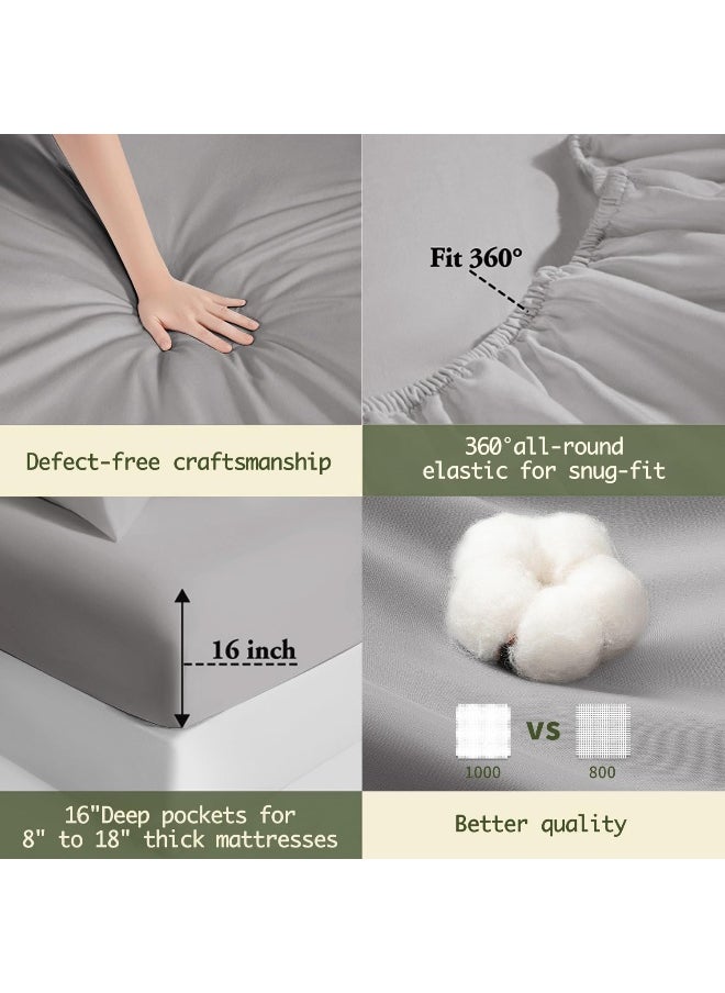 SAKIAO 100% Egyptian Cotton Sheets Queen Size, 1000 Thread Count Luxury Heavy Bed Sheets Set, Very Smooth Soft with 18