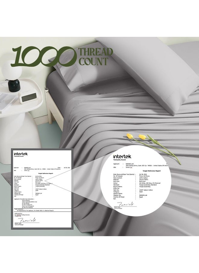 SAKIAO 100% Egyptian Cotton Sheets Queen Size, 1000 Thread Count Luxury Heavy Bed Sheets Set, Very Smooth Soft with 18