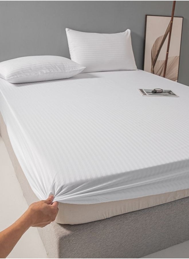 Fitted sheet with elastic corner 180*200+30cm with 2 pillow cases, bedsheet set 0f 3 piece king size, white.