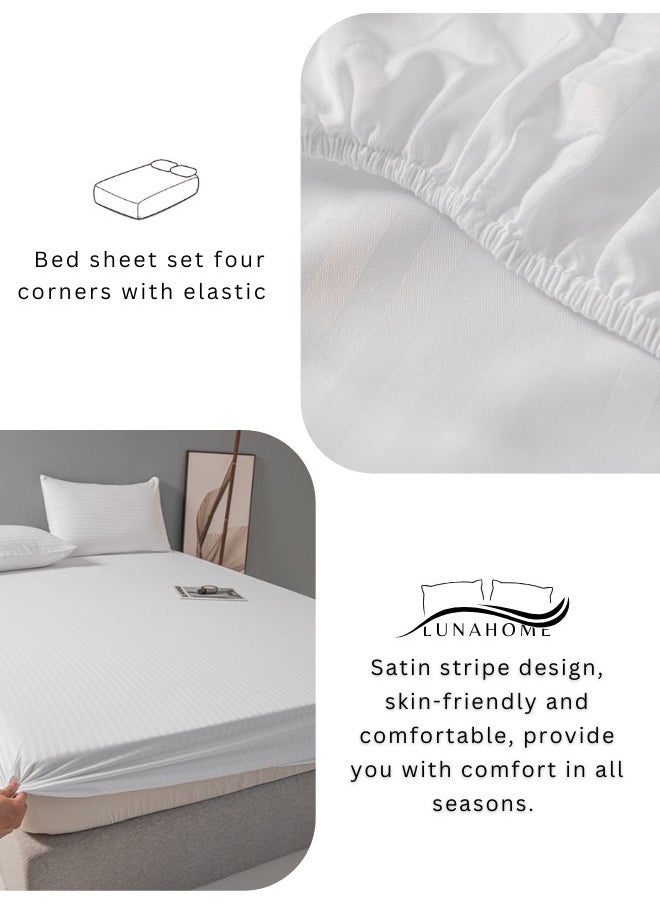 Fitted sheet with elastic corner 180*200+30cm with 2 pillow cases, bedsheet set 0f 3 piece king size, white.