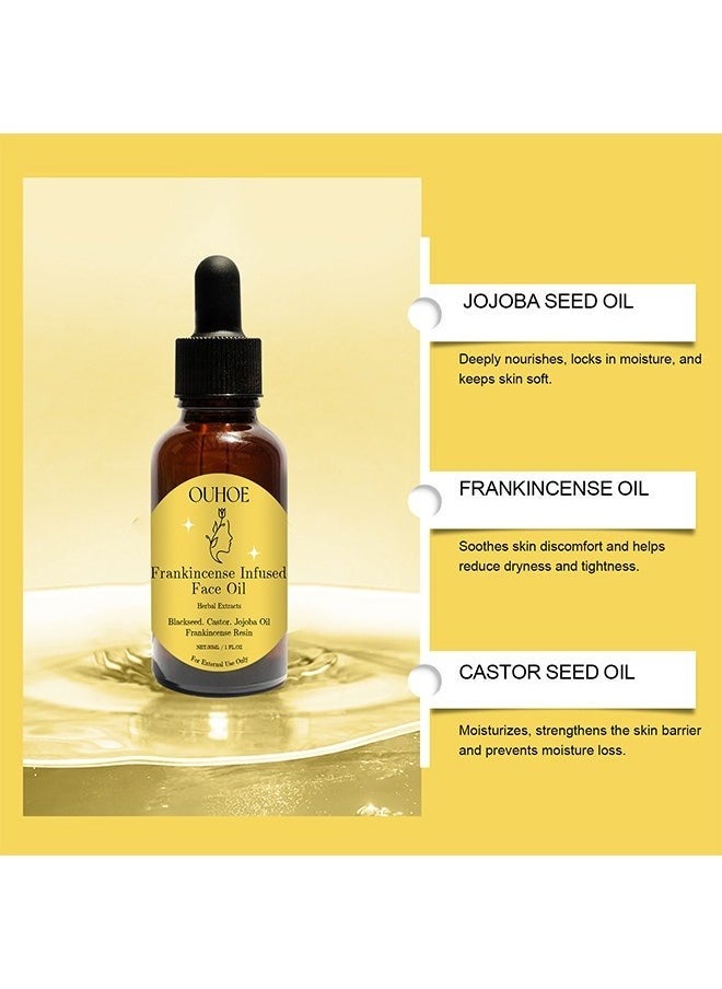 Frankincense Infused Face Oil,Organic Black Seed Castor & Jojoba Oils,Frankincense Resin Oil Essential,Cold Pressed Serum Anti-Aging Wrinkle 30ML
