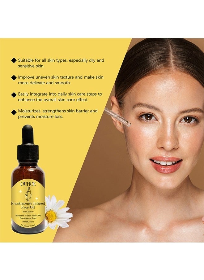 Frankincense Infused Face Oil,Organic Black Seed Castor & Jojoba Oils,Frankincense Resin Oil Essential,Cold Pressed Serum Anti-Aging Wrinkle 30ML