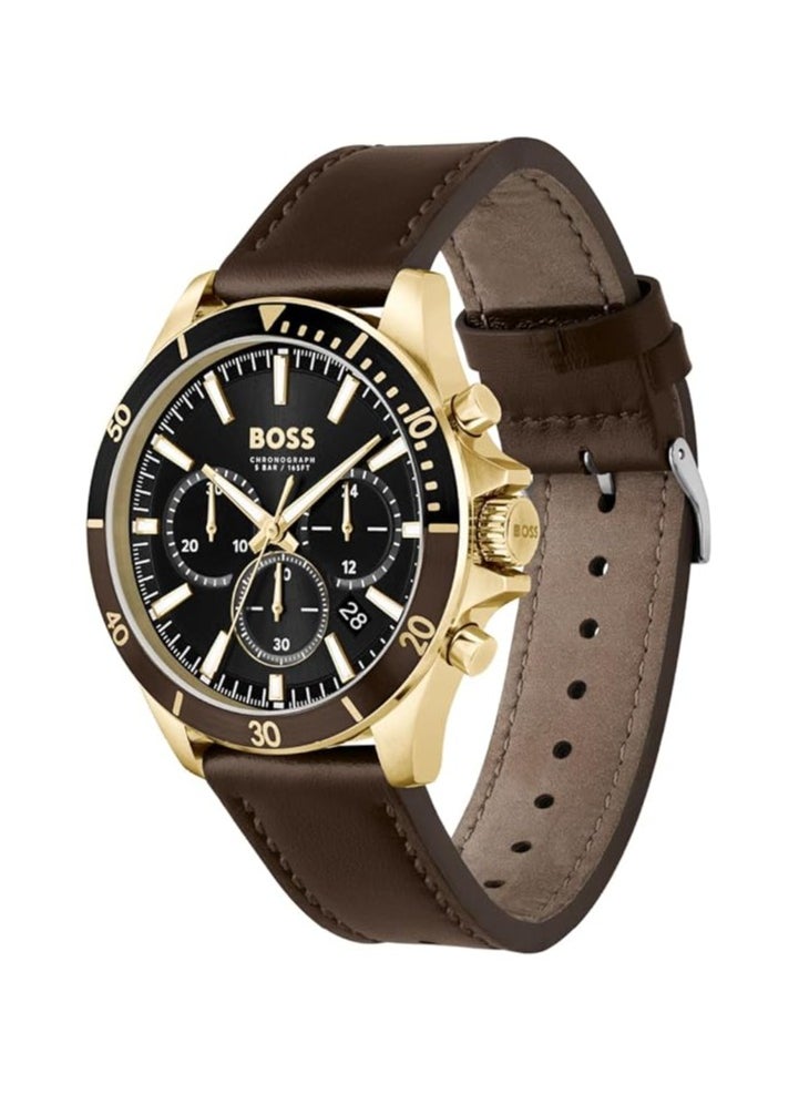 Hugo Boss TROPER MENS BLACK DIAL IONIC PLATED THIN GOLD STEEL Watch - 1514100