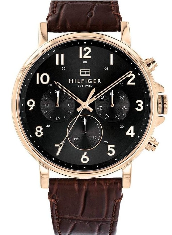 Tommy Hilfiger DANIEL MENS BLACK DIAL IONIC PLATED ROSE GOLD STEEL Watch - 1710379