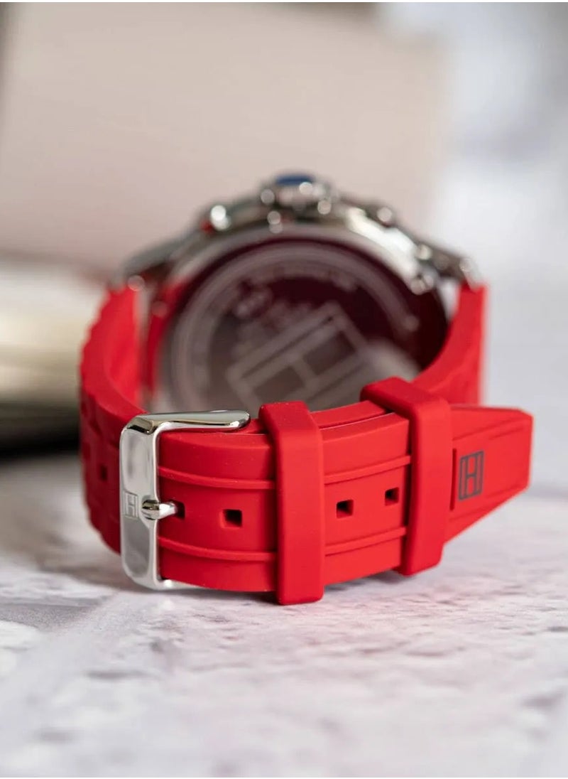 Tommy Hilfiger Men 1710490 Analog Silicone Band Watch , Red