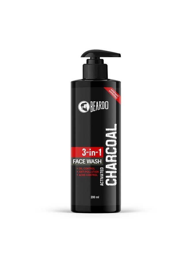 Beardo 3-in-1 Activated Charcoal Face Wash| Deep Cleanse, Exfoliate & Detoxify | All-in-One Face Wash for Oily Skin, Dirt & Pollution Removal | Oil Control Face wash for men 200ml