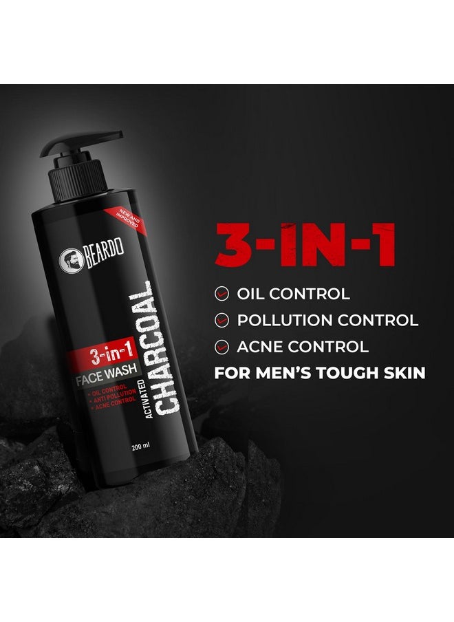 Beardo 3-in-1 Activated Charcoal Face Wash| Deep Cleanse, Exfoliate & Detoxify | All-in-One Face Wash for Oily Skin, Dirt & Pollution Removal | Oil Control Face wash for men 200ml