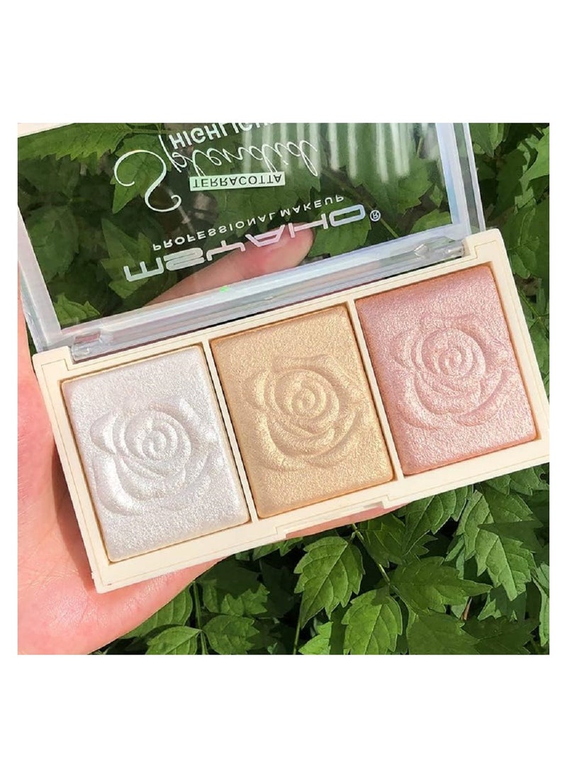 3 Colors Highlighter Eyeshadow Palette, Long Lasting Highlighter Makeup, Creamy Pigmented Eyeshadow Powder to Define Natural Eye Look