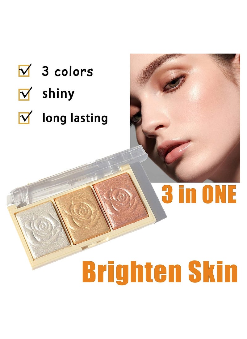 3 Colors Highlighter Eyeshadow Palette, Long Lasting Highlighter Makeup, Creamy Pigmented Eyeshadow Powder to Define Natural Eye Look