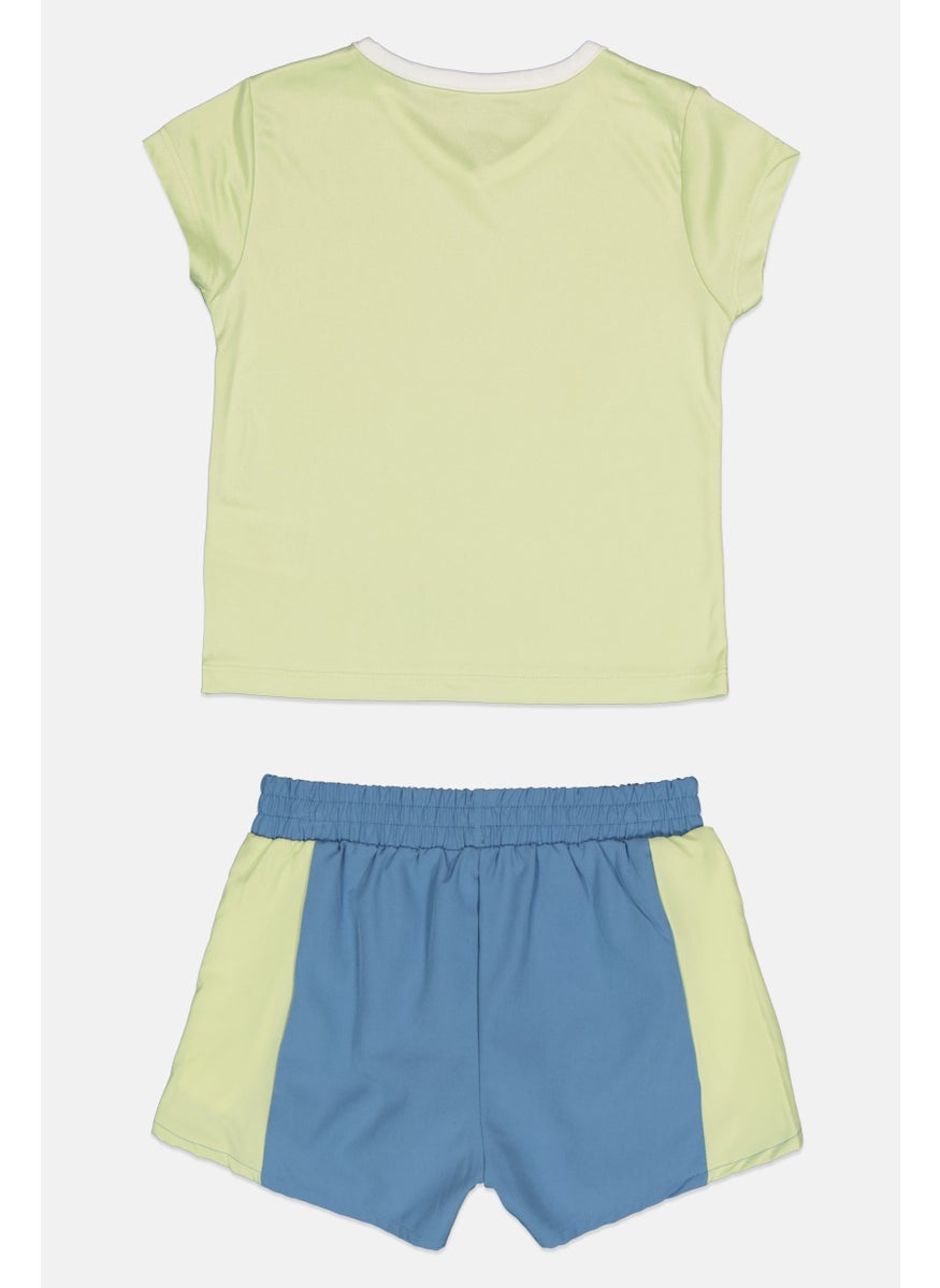 Kids Girl 2 Pieces Brand Logo Top And Shorts Set, Light Green