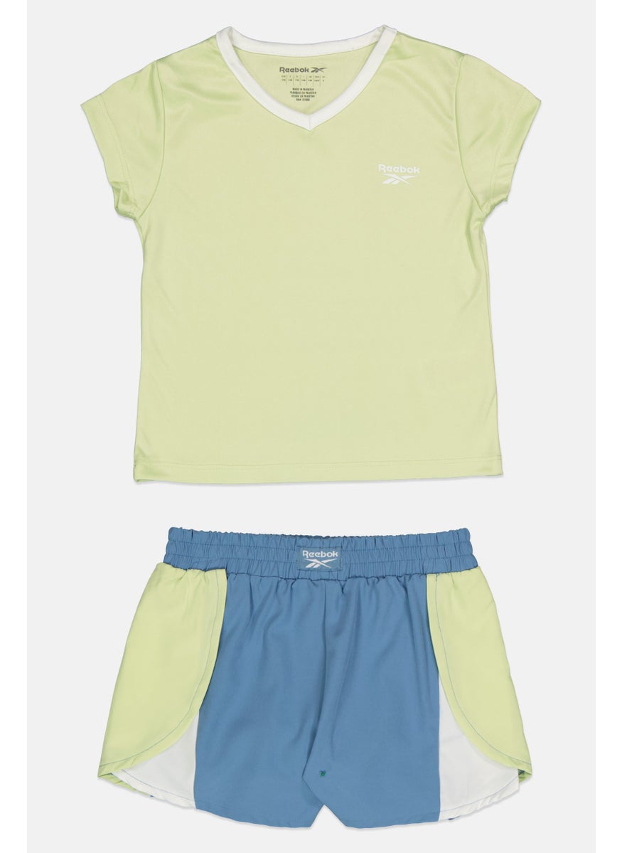 Kids Girl 2 Pieces Brand Logo Top And Shorts Set, Light Green