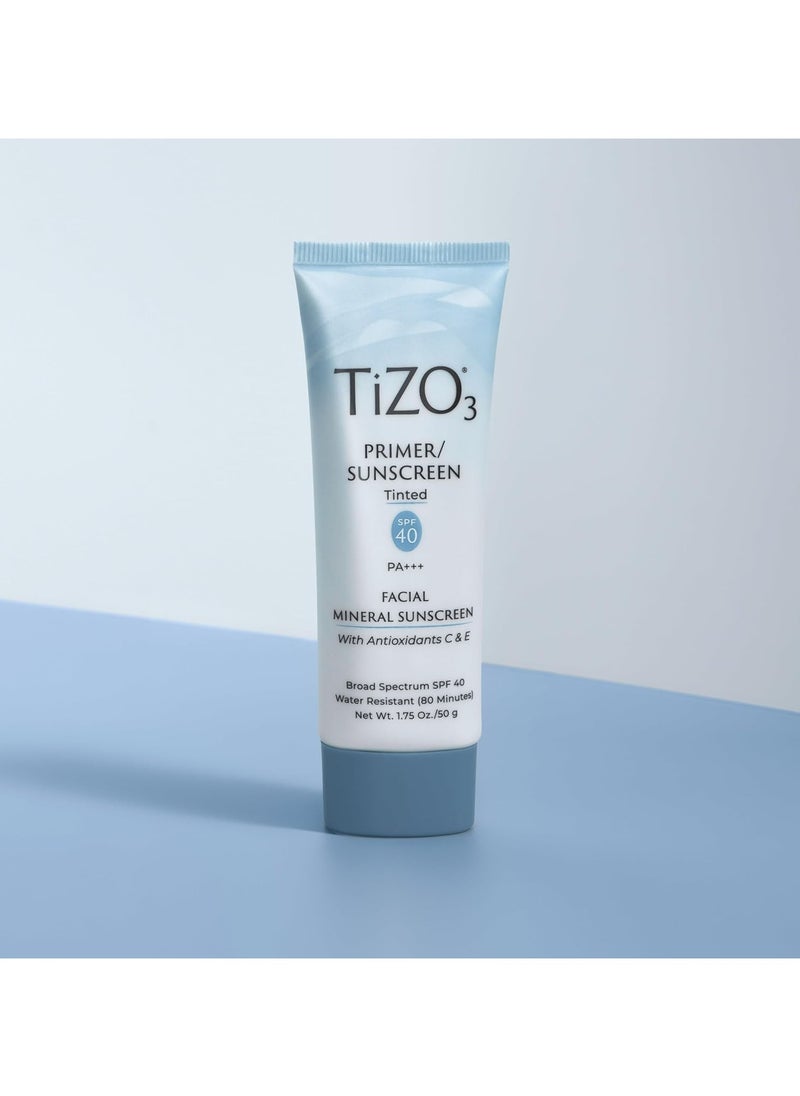 Facial Mineral Sunscreen and Primer, Tinted Broad Spectrum SPF 40 with Antioxidants, Sheer matte finish, Fragrance-Free, Oil-Free, Dermatologist-recommended, PA+++ 1.75 oz