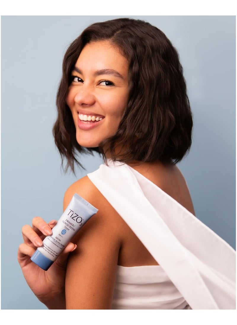 Facial Mineral Sunscreen and Primer, Tinted Broad Spectrum SPF 40 with Antioxidants, Sheer matte finish, Fragrance-Free, Oil-Free, Dermatologist-recommended, PA+++ 1.75 oz