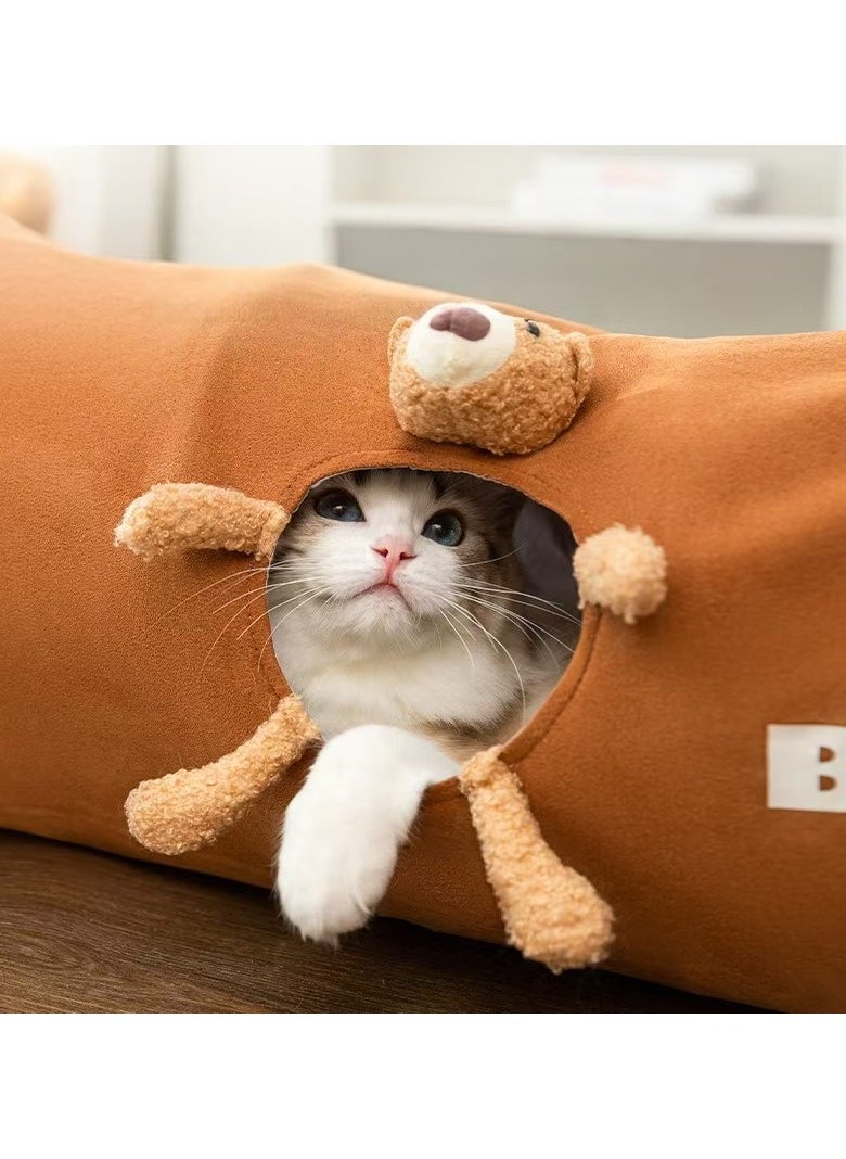 Cat tunnel, cat and dog toys, multiple entry and exit holes, soft eco-leather, cute soft doll, foldable, scratch and bite proof, 25 * 120 cm, gray