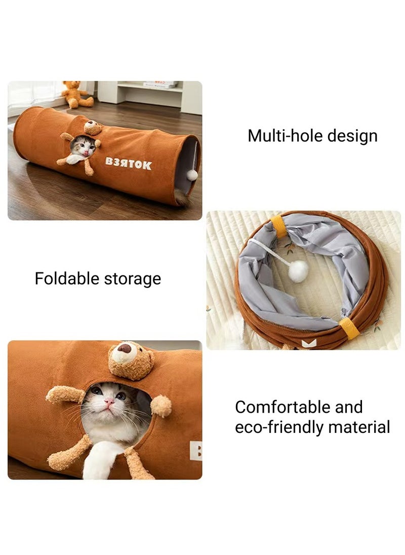Cat tunnel, cat and dog toys, multiple entry and exit holes, soft eco-leather, cute soft doll, foldable, scratch and bite proof, 25 * 120 cm, gray