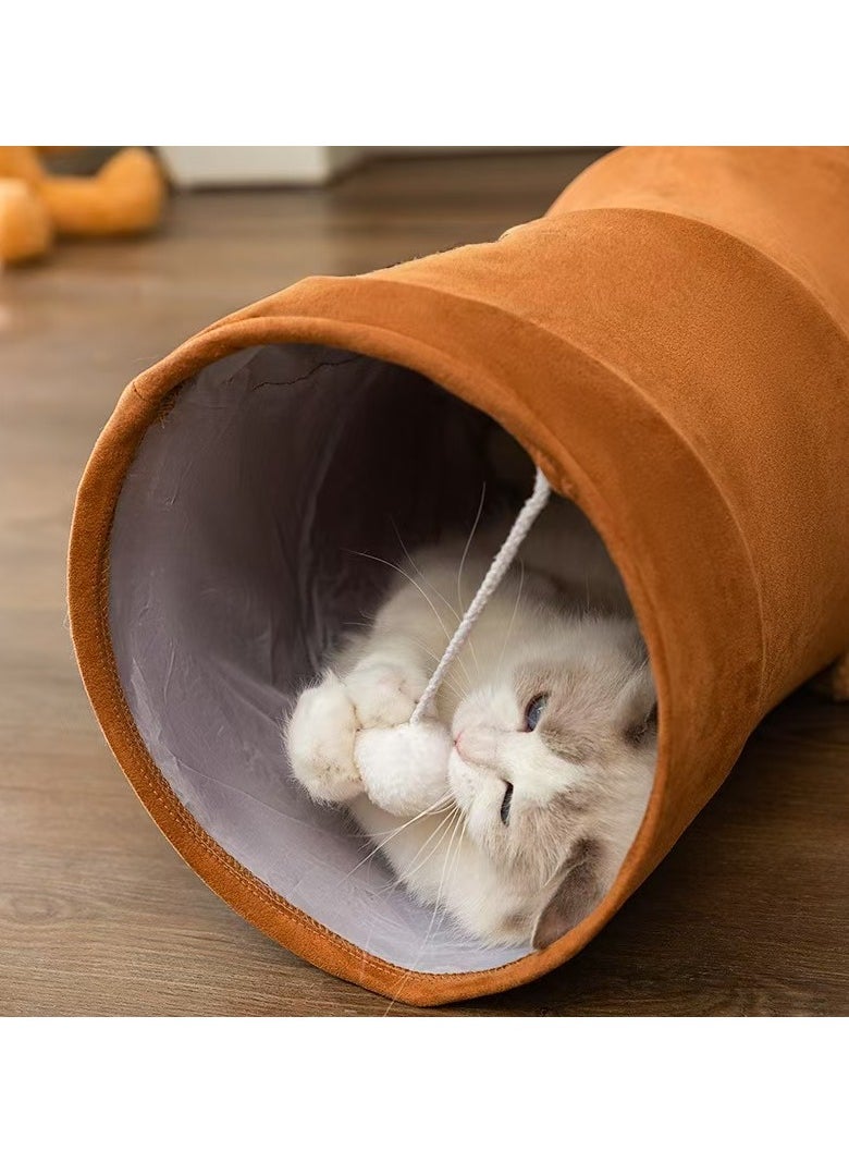 Cat tunnel, cat and dog toys, multiple entry and exit holes, soft eco-leather, cute soft doll, foldable, scratch and bite proof, 25 * 120 cm, gray