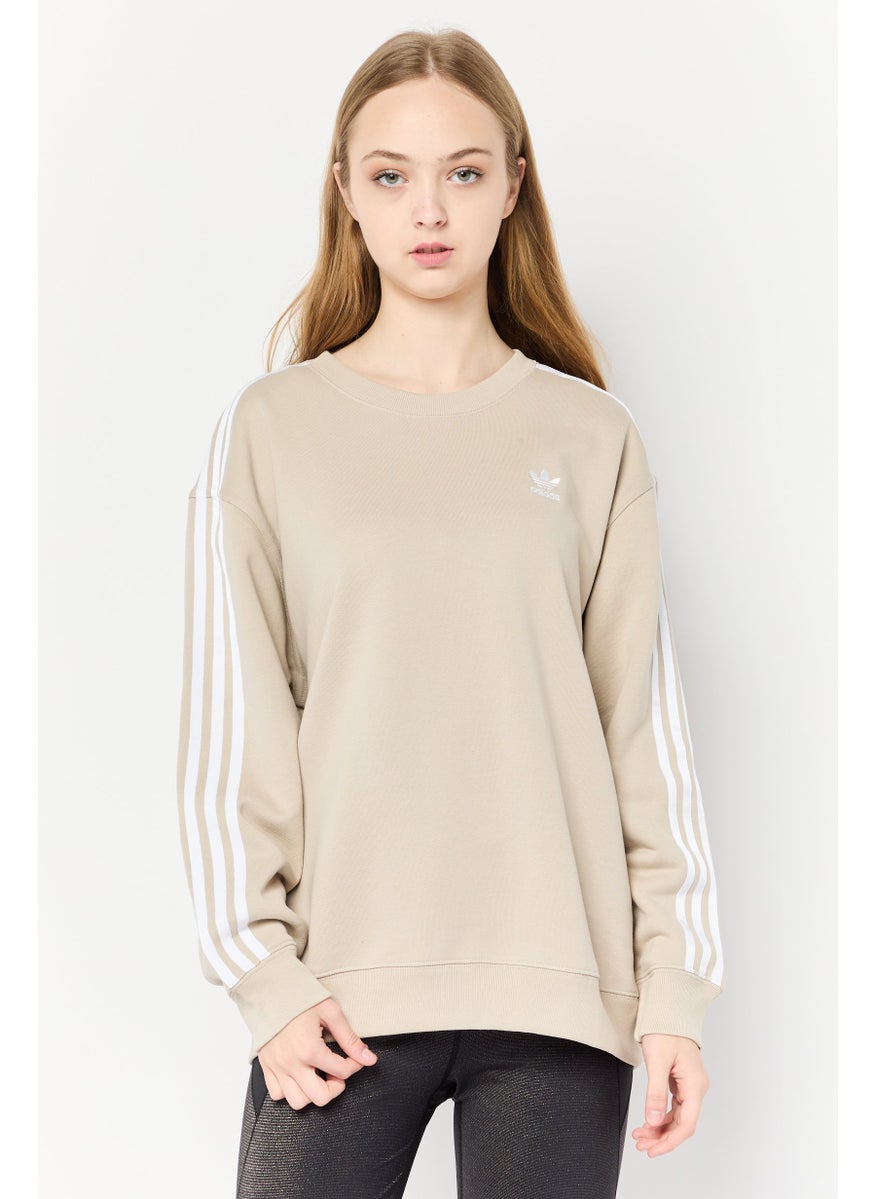 Women Sportswear Fit Long Sleeves Outdoor Sweatshirt, Beige