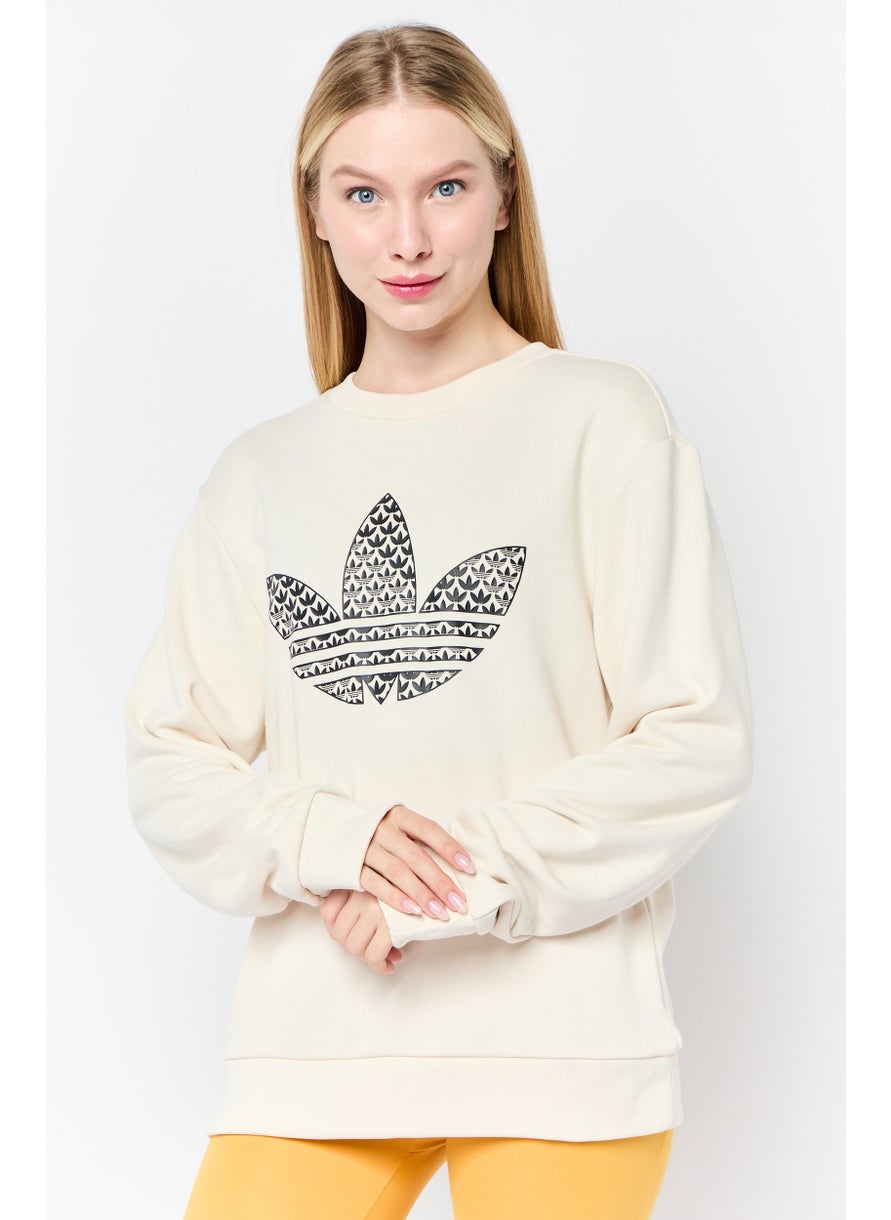 Women Sportswear Fit Long Sleeves Outdoor Sweatshirt, Beige