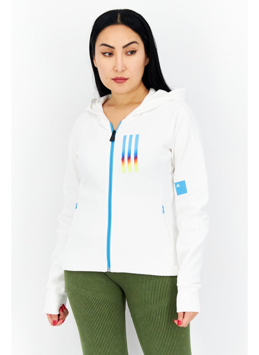 Women Sportswear Fit Full Zip Training Hoodie, White /Blue