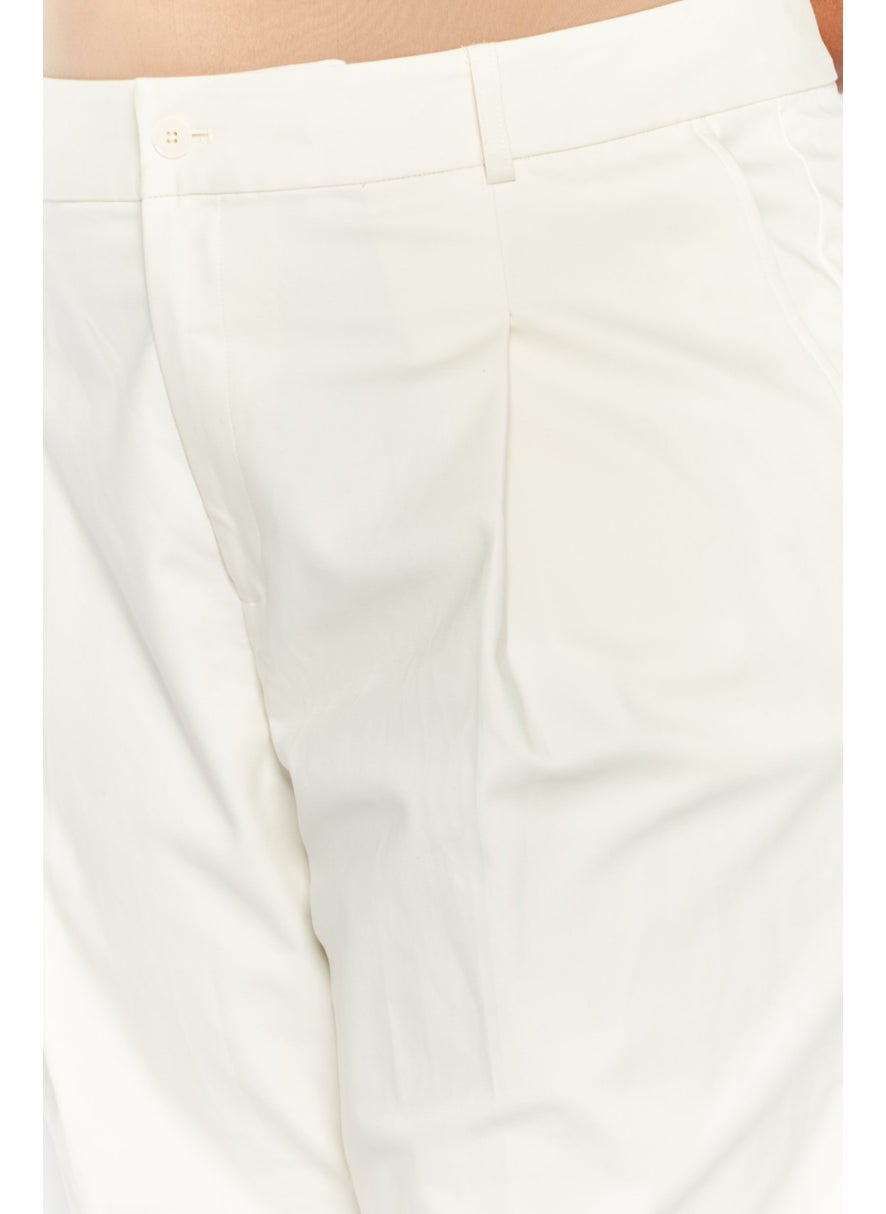 Women Plus Size Solid Stretch Pants, Cream