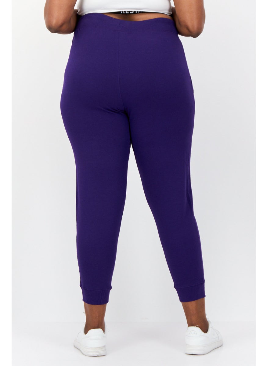 Women Plus Size Brand Logo Outdoor Fleece Sweatpants, Purple