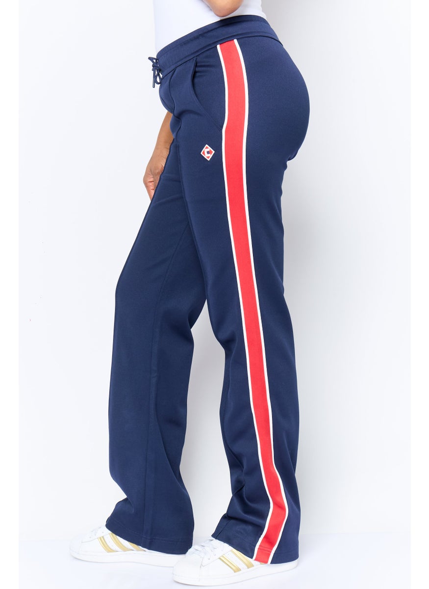 Women Regular Fit Embroidered Logo Fleece Pant, Navy