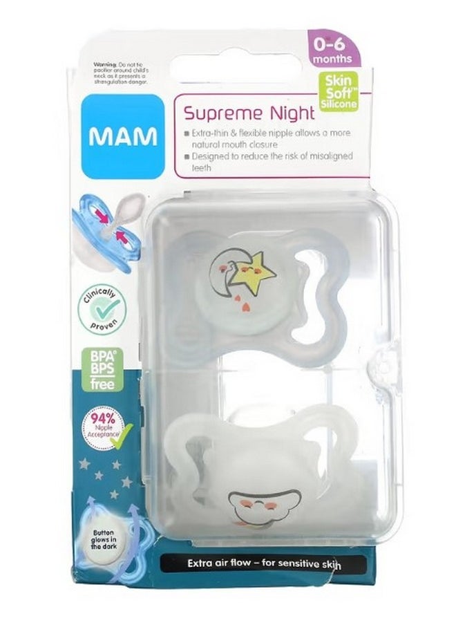 Supreme Night Pacifier 0 6 Months Clear 2 Count