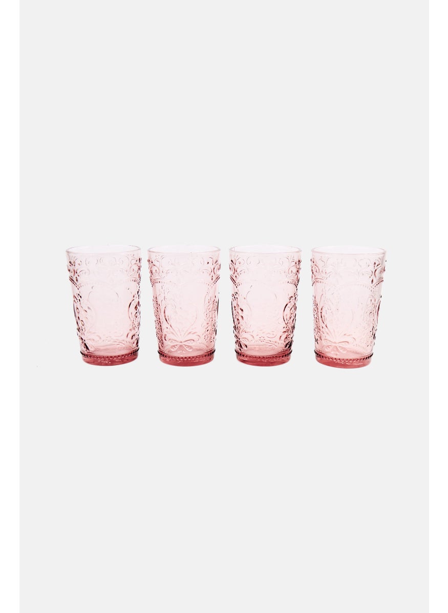 4 Pieces Textured Glass Tumbler 450ml, Rose Pink