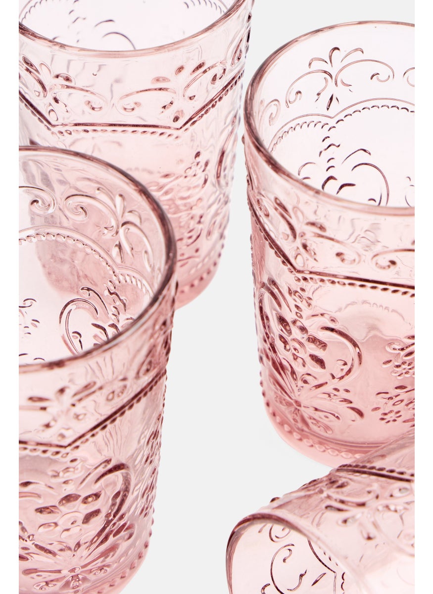 4 Pieces Textured Glass Tumbler 450ml, Rose Pink