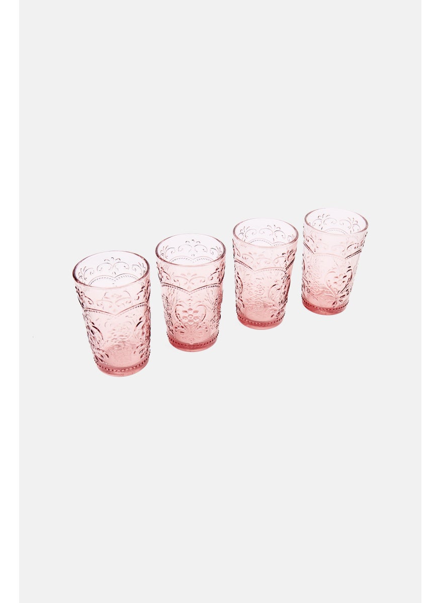 4 Pieces Textured Glass Tumbler 450ml, Rose Pink