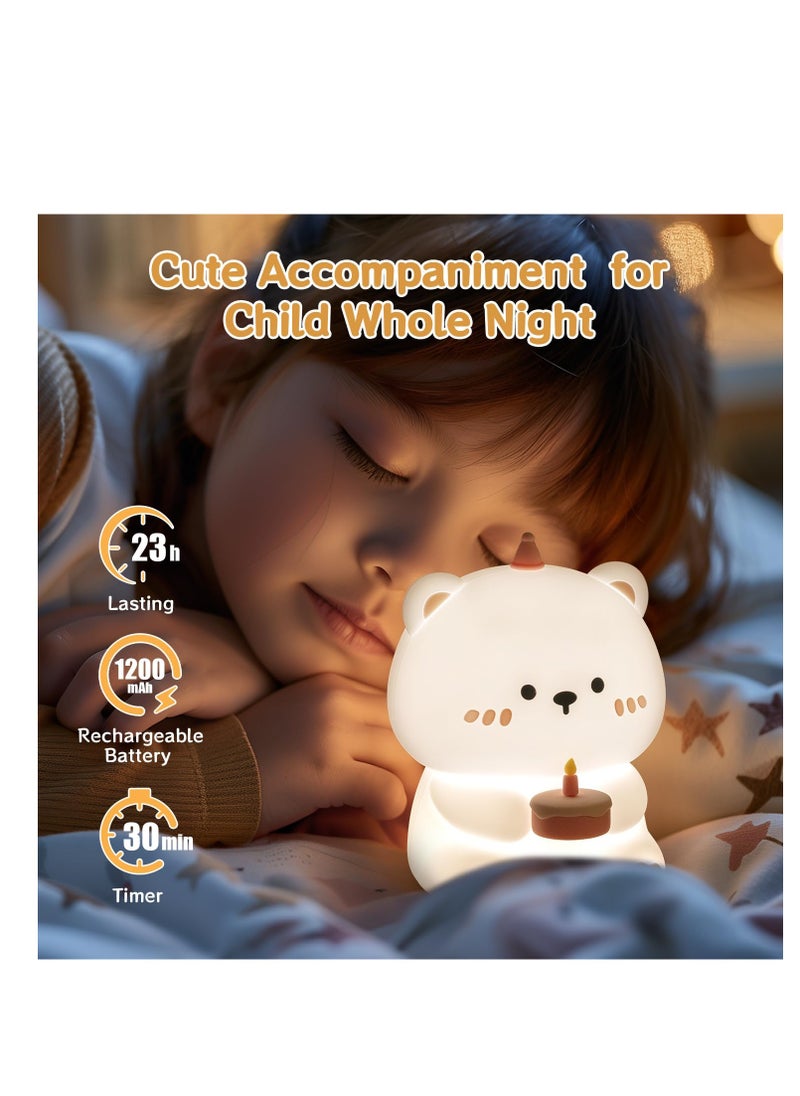 Cake Bear Night Lamp for Kids - Ambient Nursery Light with 30 Min Auto-Off, Ideal Birthday Gift for Toddlers  Babies