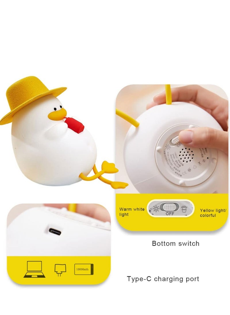 Duck Night Light Rechargeable Silicone Lamp 3 Gear Dimmable Adjust Color Kids Nightlight Bedside Lamp with 30 Minutes Timer and Touch-Sensitive for Kids Room Bedrooms
