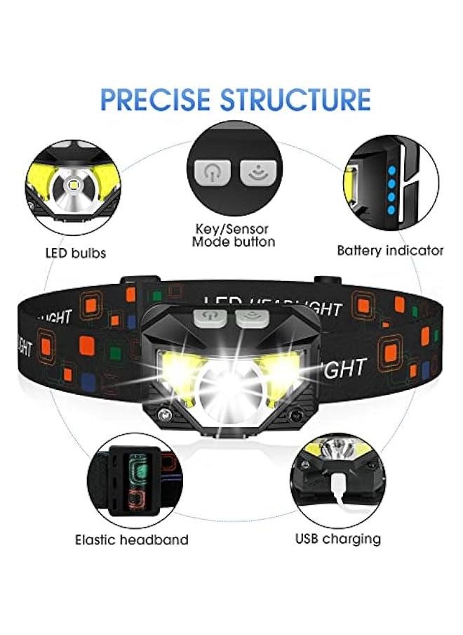Headlamp Flashlight, 1200 Lumen Ultra-Light Bright LED Rechargeable Headlight with White Red Light,2-Pack Waterproof Motion Sensor Head Lamp,8 Modes for Outdoor Camping Running Hiking Fishing