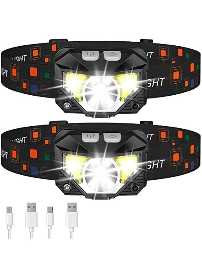 Headlamp Flashlight, 1200 Lumen Ultra-Light Bright LED Rechargeable Headlight with White Red Light,2-Pack Waterproof Motion Sensor Head Lamp,8 Modes for Outdoor Camping Running Hiking Fishing