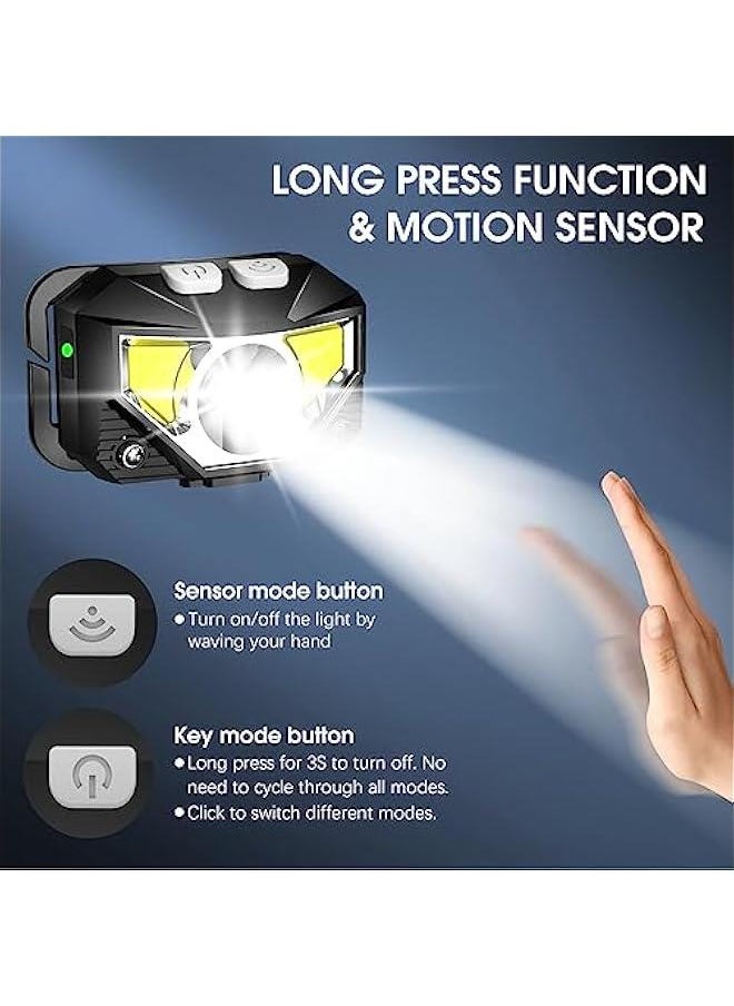 Headlamp Flashlight, 1200 Lumen Ultra-Light Bright LED Rechargeable Headlight with White Red Light,2-Pack Waterproof Motion Sensor Head Lamp,8 Modes for Outdoor Camping Running Hiking Fishing